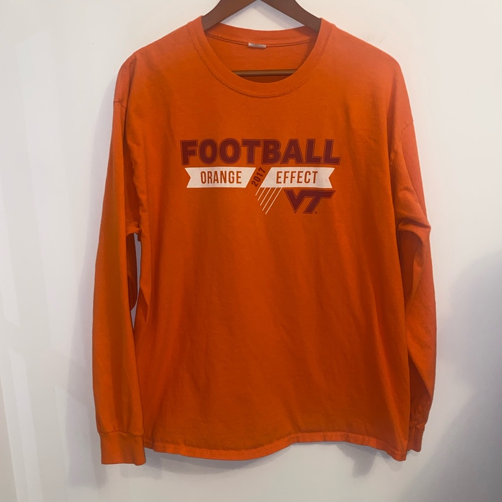 Gildan Cotton Virginia Tech Football Orange Effect 2017 Long Sleeve T-shirt,sz L